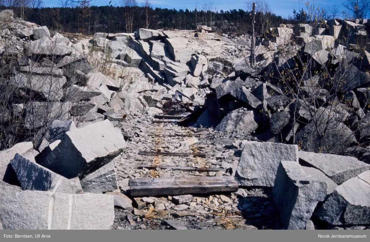 Rester etter steinbruddsbanen til A/S Georg Lüttense granittbrudd ved Liholt ved Iddefjorden
