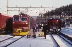 Nelaug stasjon med ankommende ekspresstog 72 til Oslo, trukk