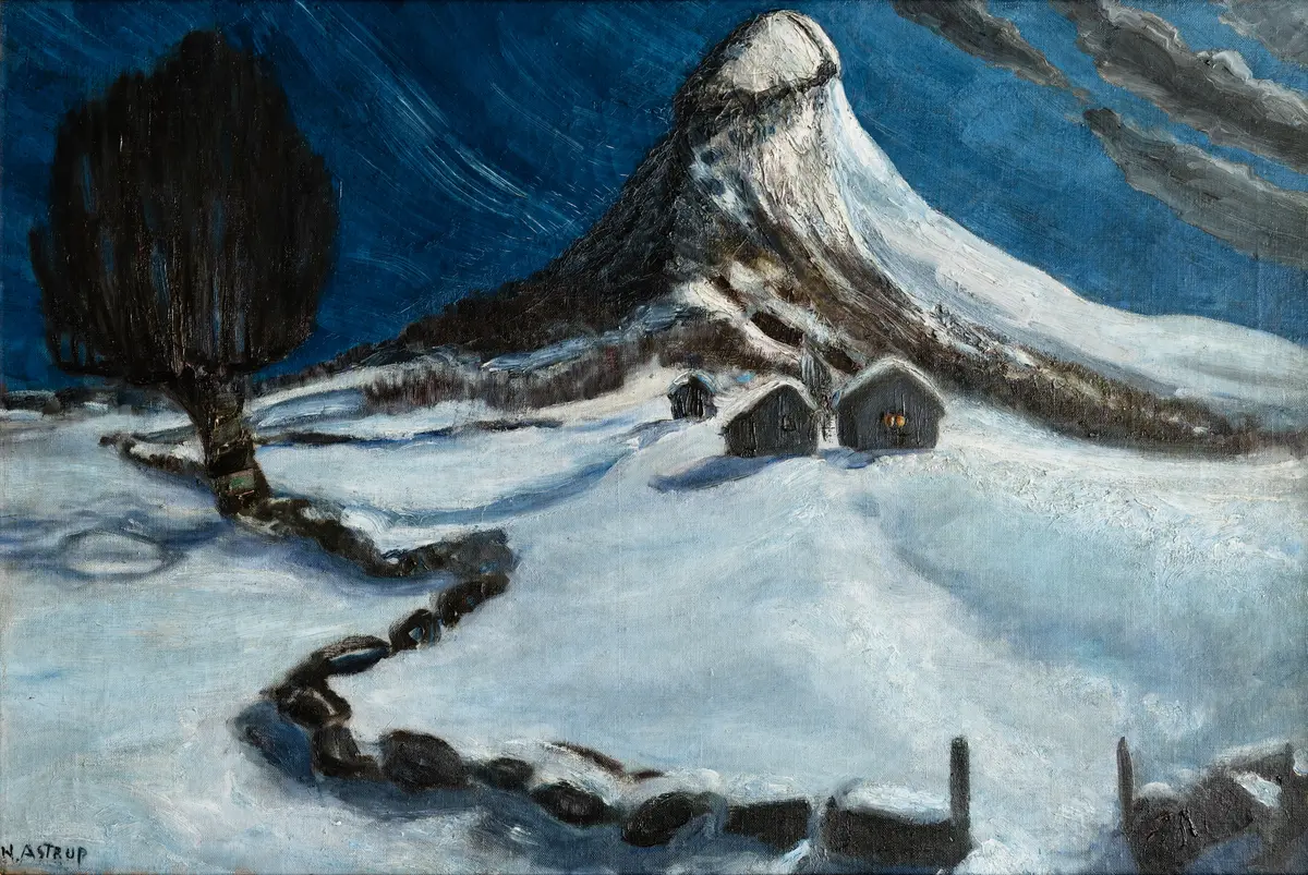 Vinternatt på fjellstølen [Maleri]