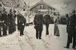 Postkort: Kroningsreisen i 1906, på Vinstra stasjon