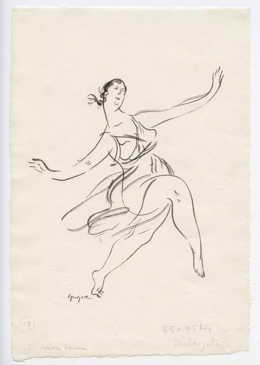 Rollporträtt av Isadora Duncan [Teckning]
