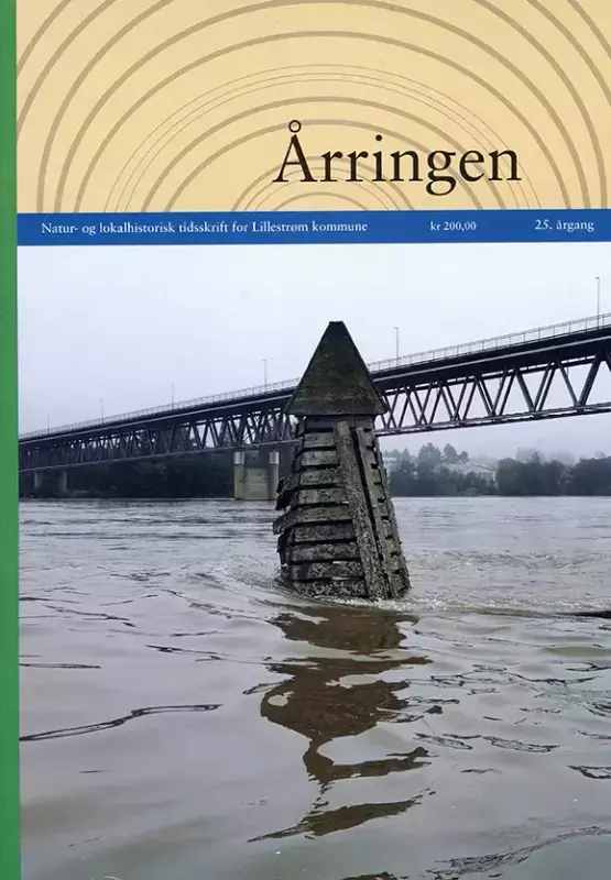 Forsiden på lokalhistorisk tidsskrift 2023. Forsidefoto viser en galge (fløtingsinnretning) som sliter i sterk strøm i flommen 2023.