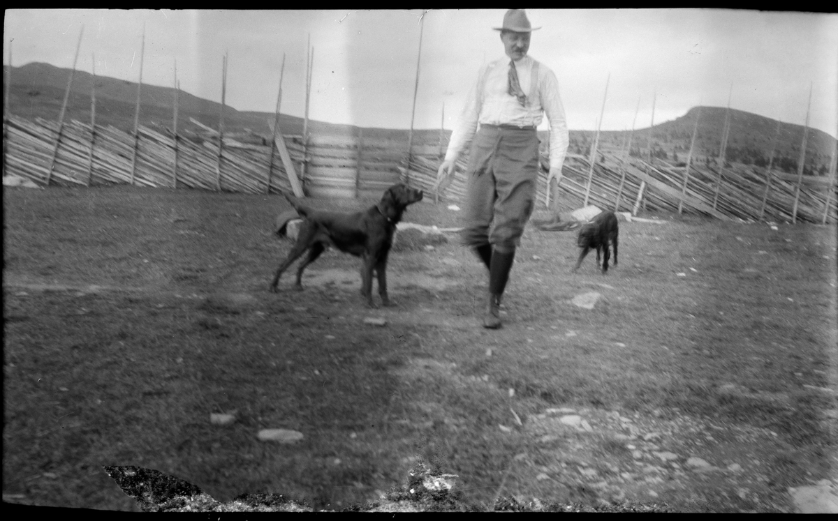 Mann
Frans Rosenborg (1883-1956) med to hunder. Jeger og våpenekspert. 
