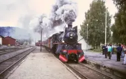 Damplokomotiv 26c nr. 411 med veterantog ved Dokka stasjon p