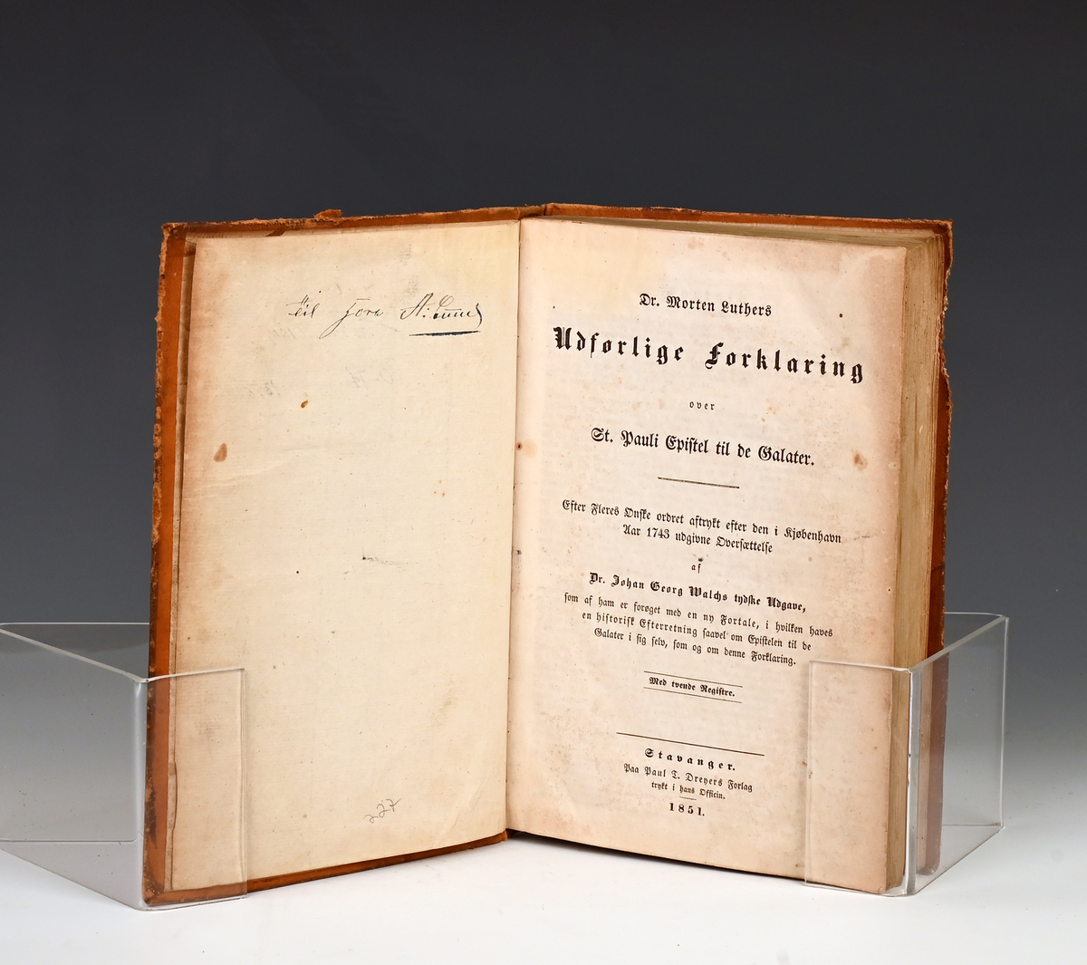 Dr. Morten Luthers udførlige forklaring over St. Pauli Epistel de Galater. (efter j. G. Walchs tydske Udg.) Stavanger 1851