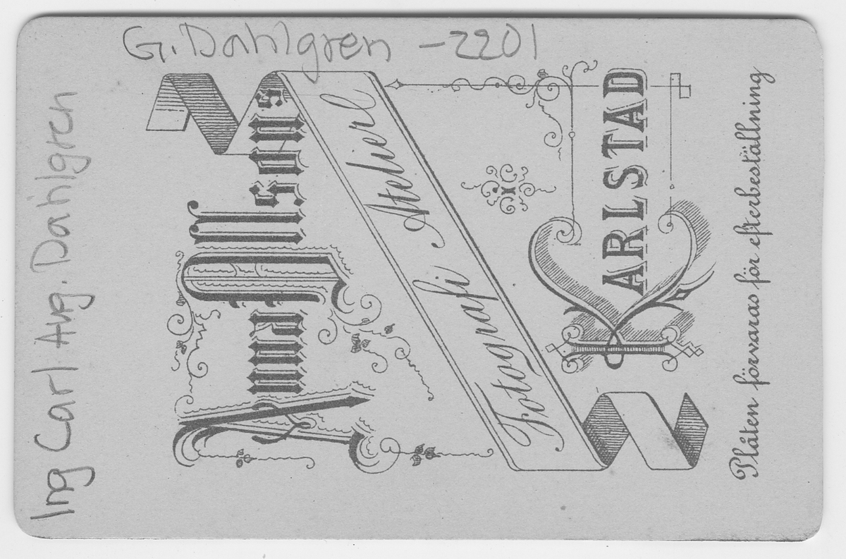 På kuvertet står följande information sammanställd vid museets första genomgång av materialet: Ing. Carl. Aug. Dahlgren