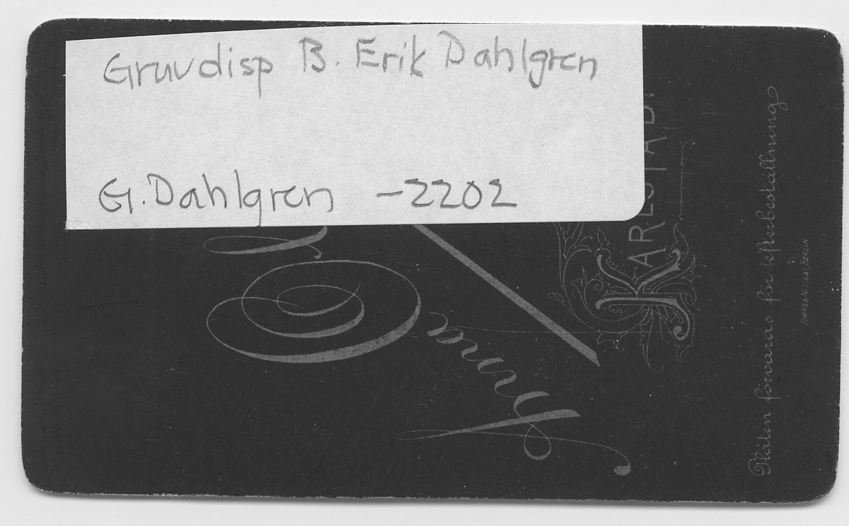 På kuvertet står följande information sammanställd vid museets första genomgång av materialet: Gruvdisp. B. Erik Dahlgren