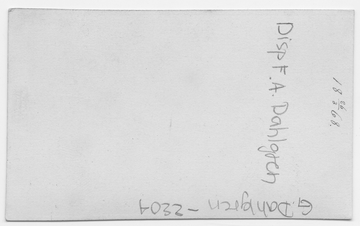På kuvertet står följande information sammanställd vid museets första genomgång av materialet: Disp F. A. Dahlgren år 1868