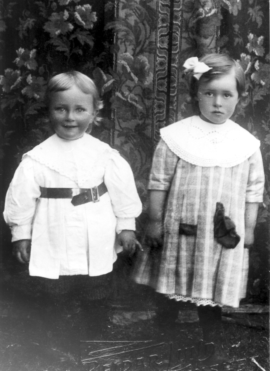 Torgeir Skogland, f.1909 i Bergsbotn, Torgunn Skogland, f.1907 i Bergsbotn. Bildet tatt i 1911. Torgeir og Torgunn var de eldste av de 8 barna til Berthe og Rangvald Skogland. Torgunn ble gift med skolestyrer Berge Vikeland fra Kvæfjord.