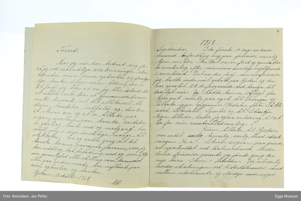 Dagbok skrevet mellom 1918 - 1920
