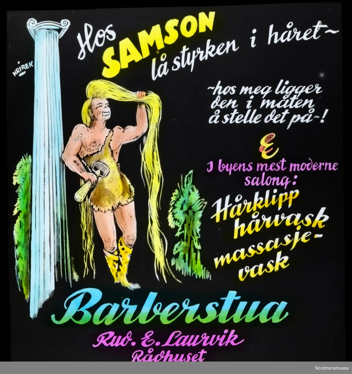 Barberstua. Rud E. Laurvik. Kinoreklame fra Kristiansund, hovedsaklig fra perioden 1950 til 1980.
