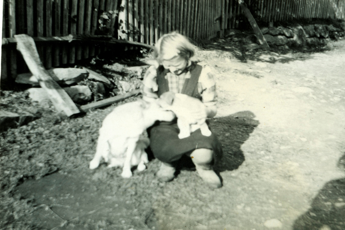 Portrett av Liv Bergheim med hund.