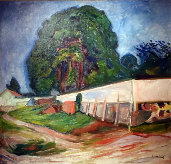 Trær og hagemur i Åsgårdstrand, E. Munch, 1904.