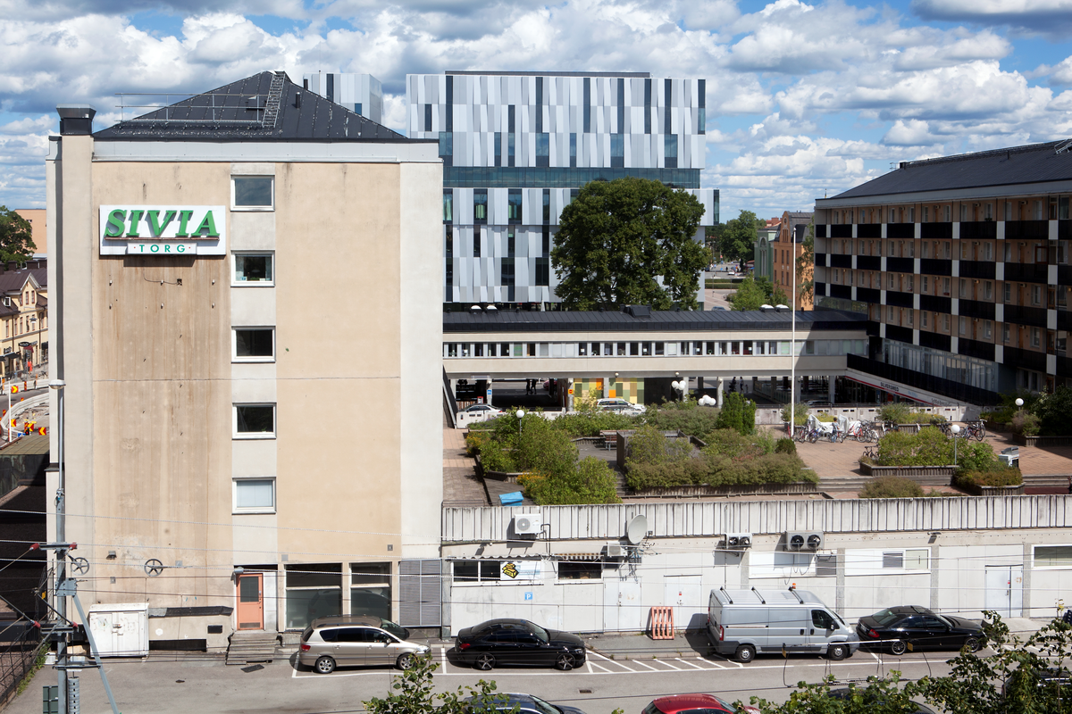Vy mot nordost från Uppsala stadshus, kvarteret Frigg, Uppsala 2017