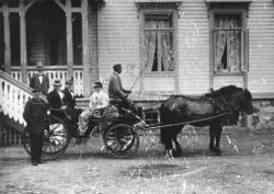 Hest og vogn utenfor Grand Hotell i 1897. .Kusken er Steffen
