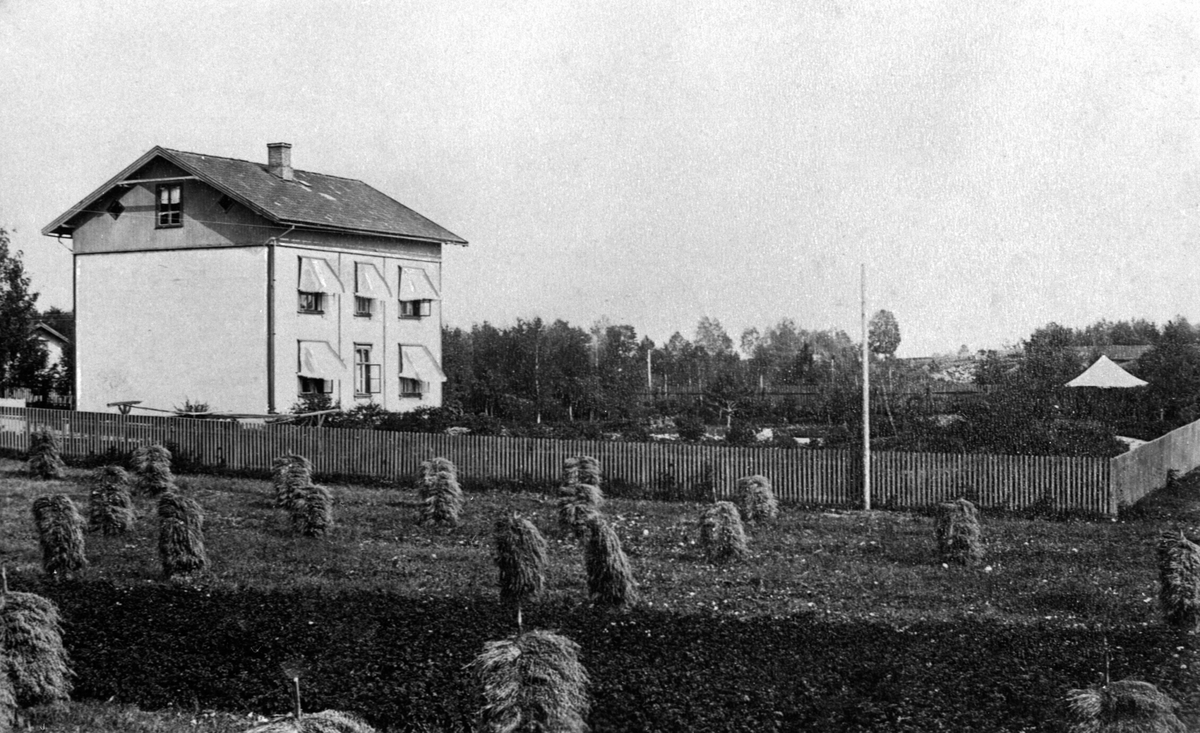 Eksteriør fra Hamar Sykehus 1892. Lysthus, kornsneis.