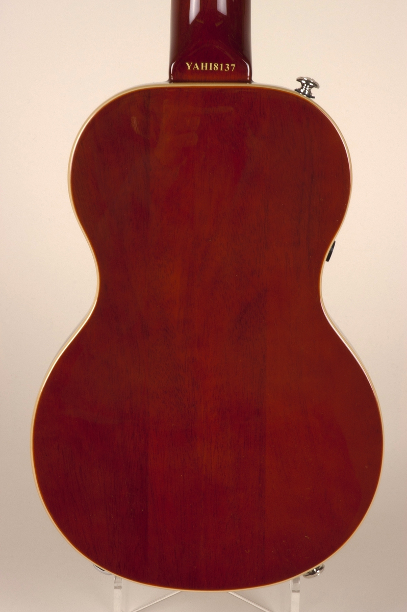 Gitaren har hals og kropp av mahogny (neck-thru body), og gripebrett av lønnetre. Sort single-coil pickup montert på plate.