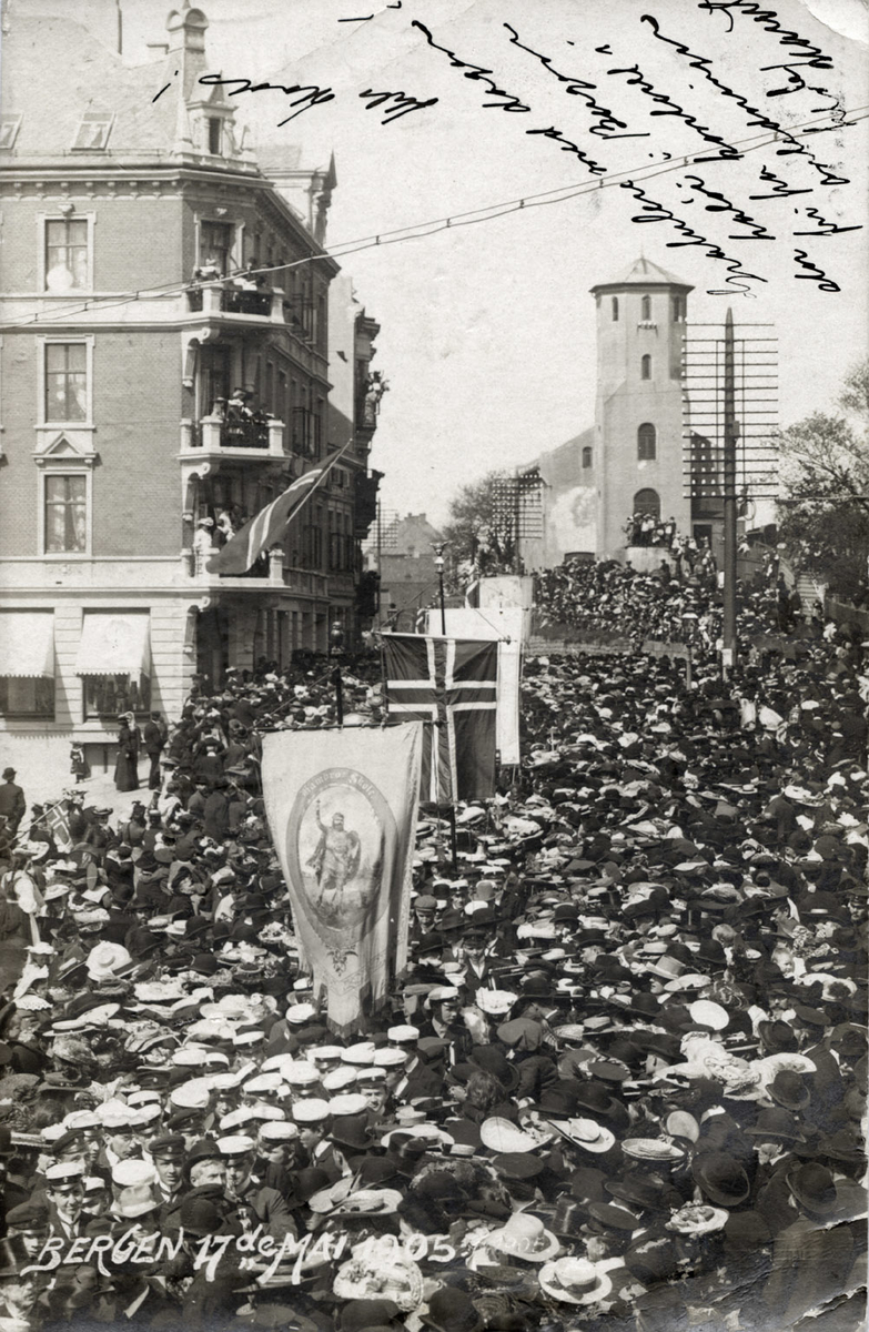 Postkort; Bergen 17de Mai 1905.