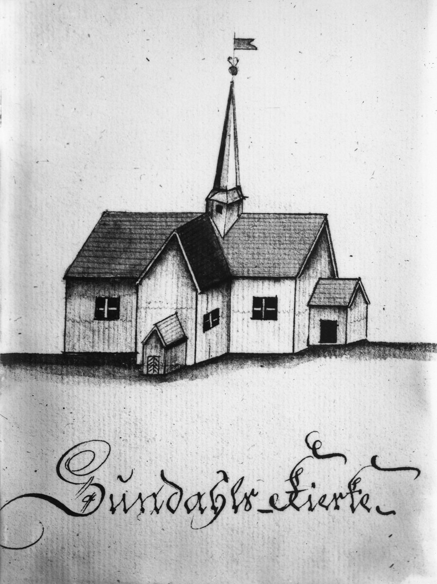 Sunndal kirke - kopi av tegning av Gerhard Schøning