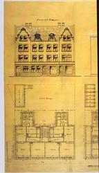 Facade mod Kirkegaden [Fasade-og plantegning]