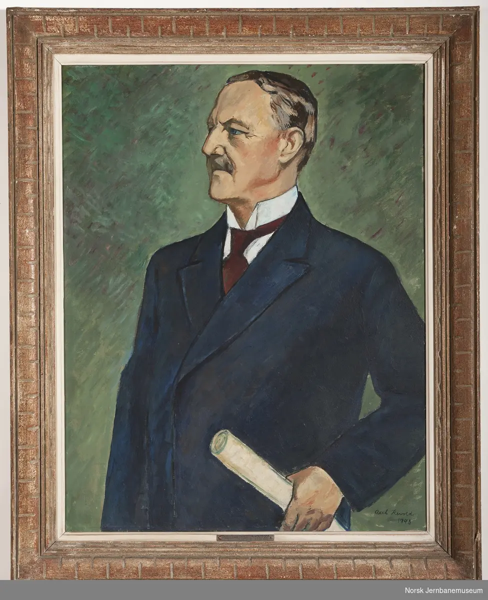 Maleri i ramme av generaldirektør Christian T. Holtfodt. Generaldirektør i NSB 1919-1922.
