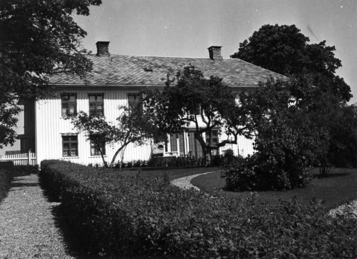 Haugrim, Aurskog, Akershus 1954. Hovedhuset og hagen.
Fra dr. Eivind S. Engelstads storgårdsundersøkelser 1954.