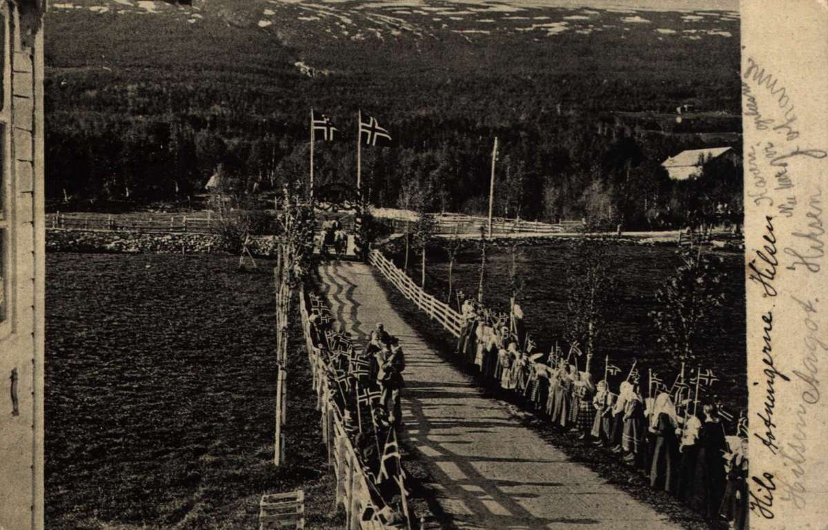 Postkort. Fotografisk motiv. Fra Signingsferden. Mølmen, Trondheim. Stemplet Kristiania 24.10.1906