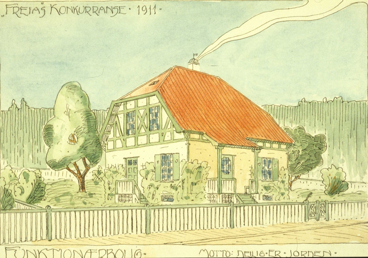 Serie med avfotograferte hustegninger. Arbeiderboliger. Fra Freia Chokoladefabrikers konkurranse 1911. 
Område Vestre Hasle, Oslo.