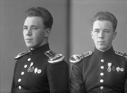 Portrett, to eksponeringer, mann i kadettsersjantuniform.