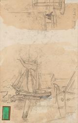 Skip i havn; fra havnen i Lübeck (detalj) [Tegning]