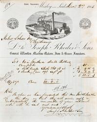 Brev med brevhode som viser fabrikken, fra Joseph Rhodes & S