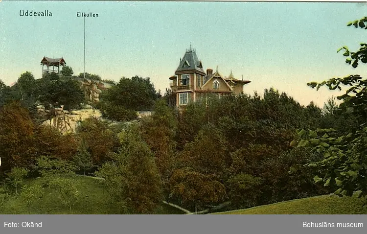 Tryckt text på vykortets framsida: "Villa Elfkullen."
