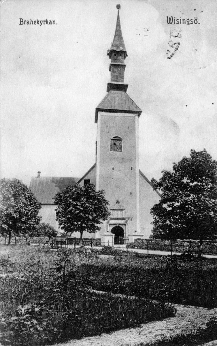 Brahekyrkan på Visingsö. Vykort skrivet 1913-07-22.