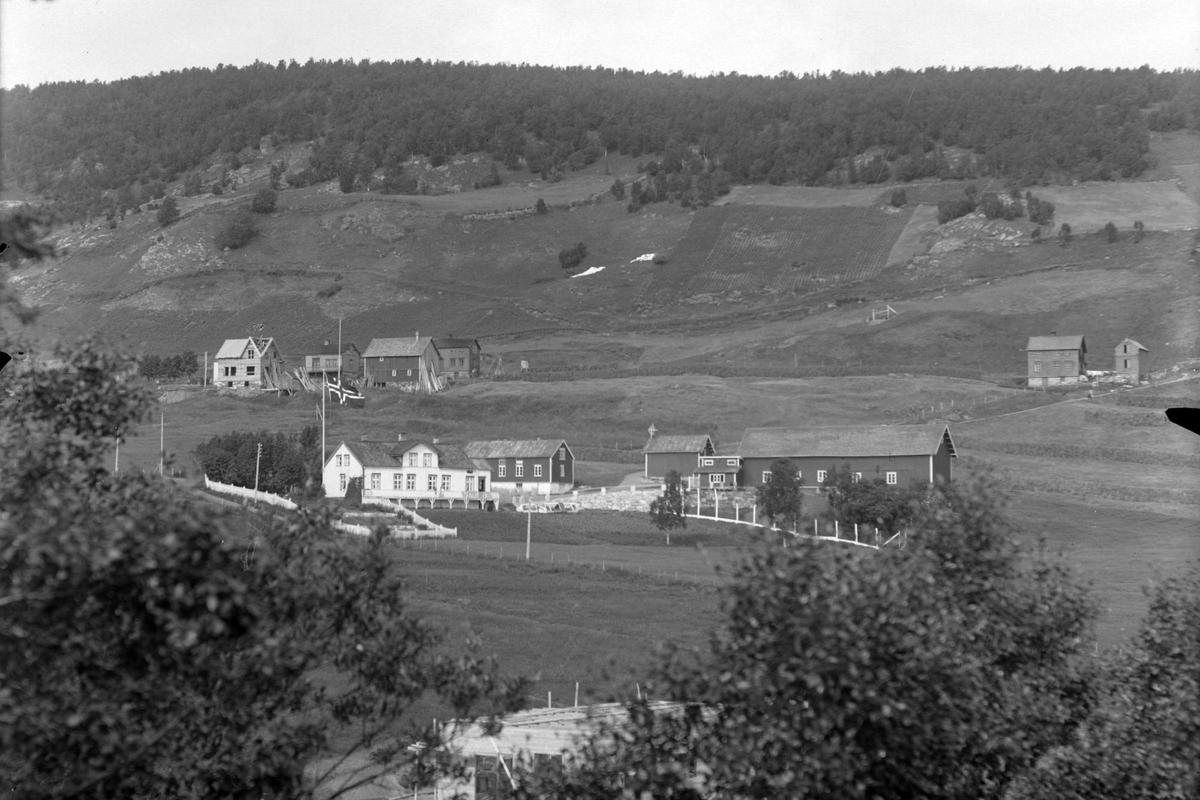Kristian Welzien Holsts gård i Samasjøen, ca 1912. I bakgrunnen Samaåsen og bebyggelse langs Trondenesveien.