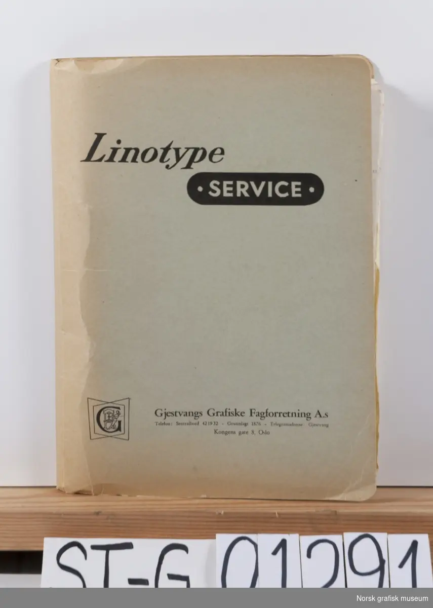 Heftet Linotype-service 1957-1966, utgitt av Gjestvangs Grafiske Fagforretning.
