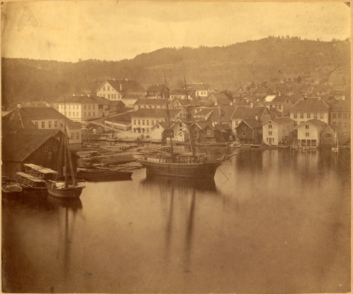 Brevik, indre havn med skonnert Sleipner, ca. 1878