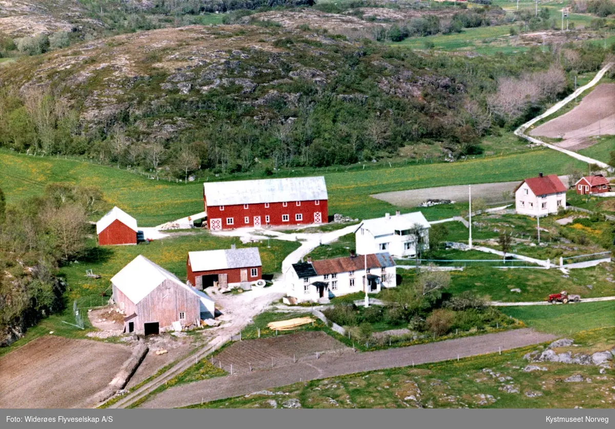 Flyfoto over gårder på Settnøya i Vikna kommune