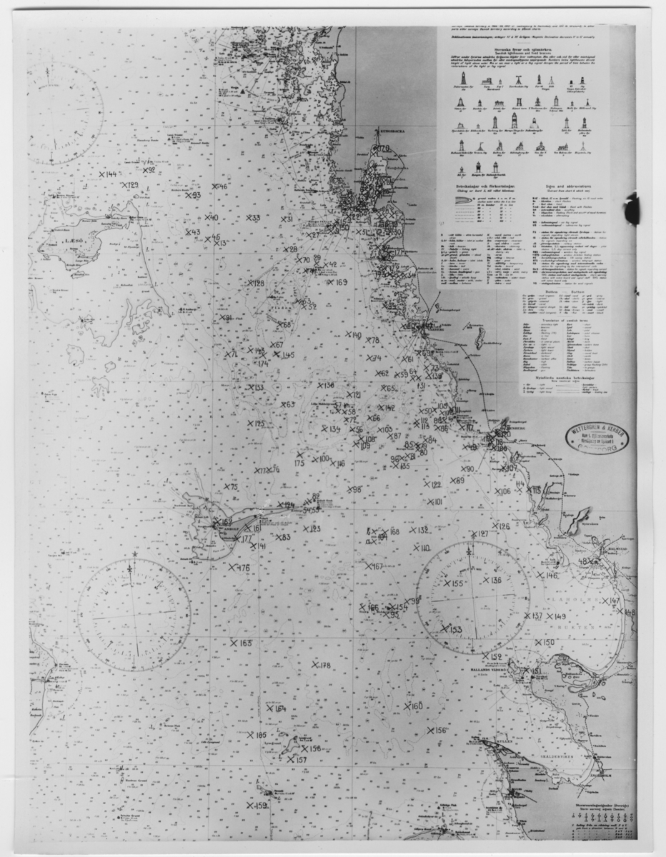 Sjökort över Kattegatt, St.145-180. Se fotonr. 4328:1 för karta över området norrut.