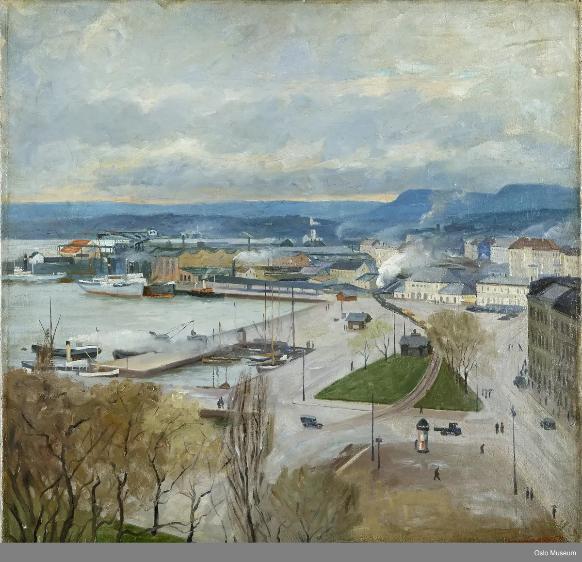 Utsikt over Rådhusplassen [oljemaleri] - Oslo Museum / DigitaltMuseum