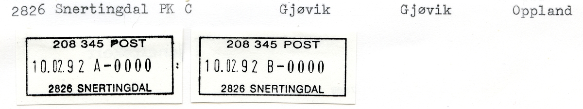 Stempelkatalog  2826 Snertingdal, Gjøvik kommune, Oppland