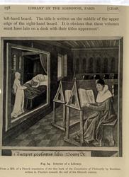 Interiør fra leserom i middelaldersk bibliotek. Avfotografer