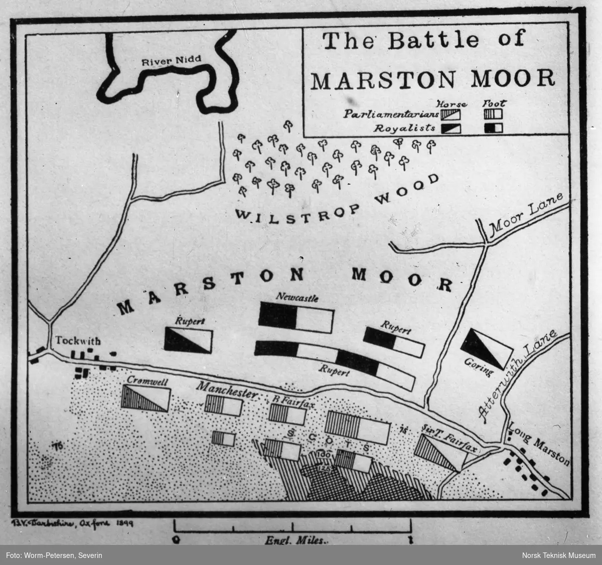 Kart over slaget ved Marston Moor, mellom parlamentarister og royalister.