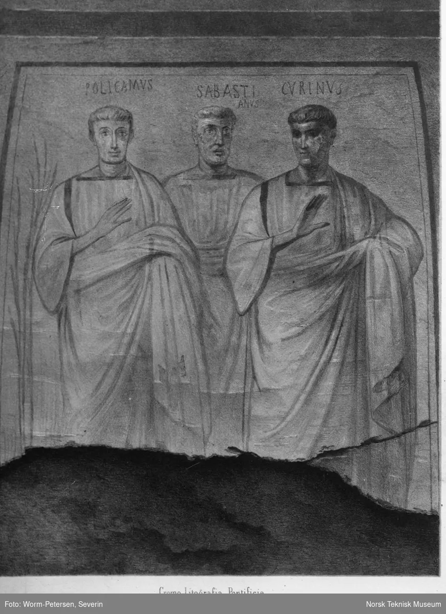 Maleri i Ceciliakrypten, Roma: St. Policamius, St. Sebastian og St Cyrinus