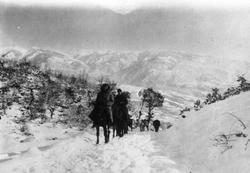 Gruppe mennesker reisende på hest, Albania