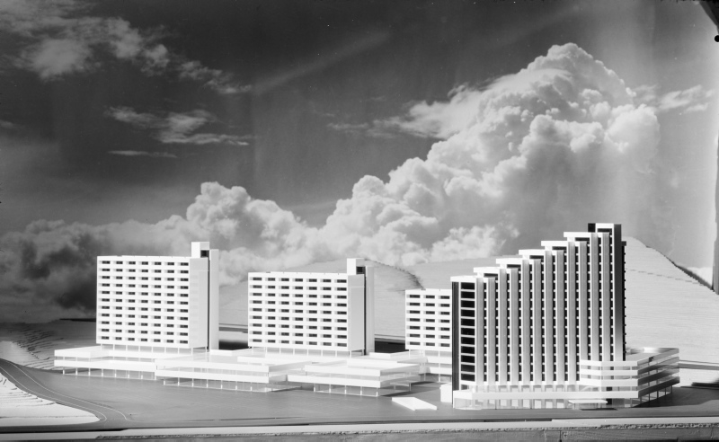 Foto av arkitektmodell av Nesbru Sentrum.
