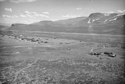 Nyseter, Dovre, 08.07.1952, setergrend, flere bygniger, hest