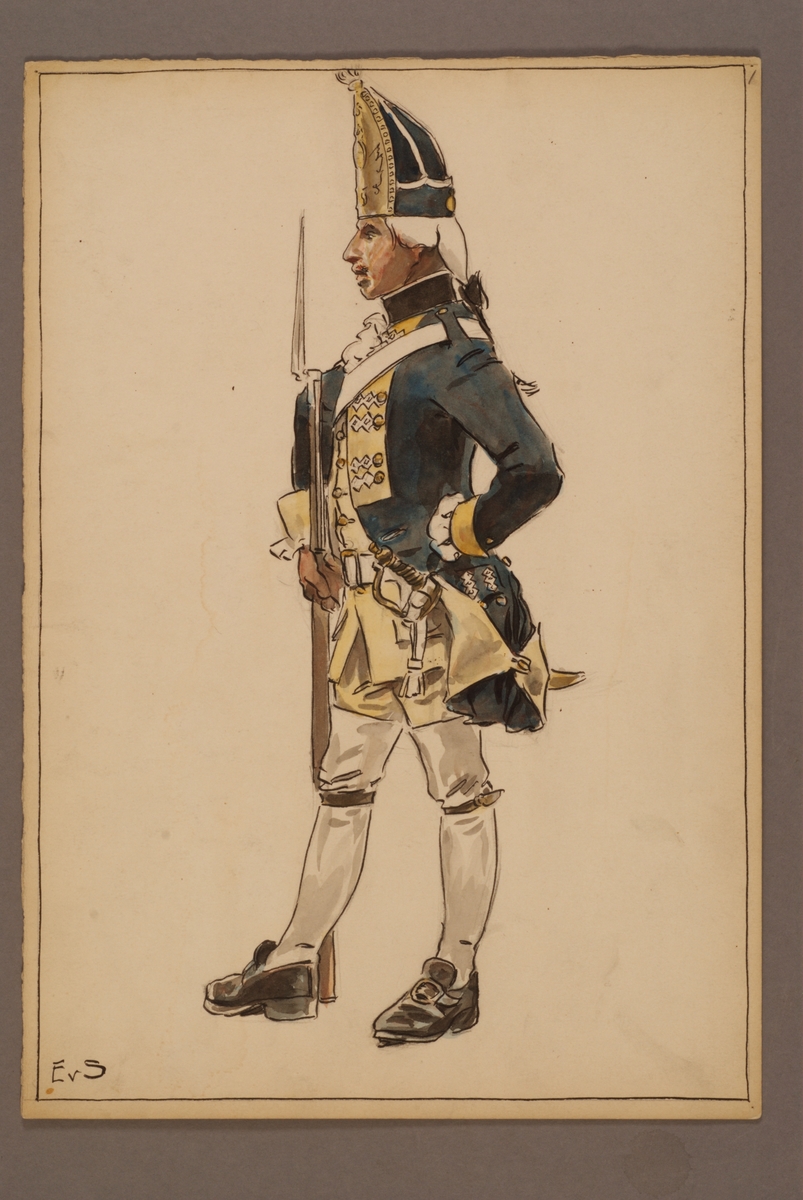 Plansch med uniform för Södermanlands regemente, ritad av Einar von Strokirch.