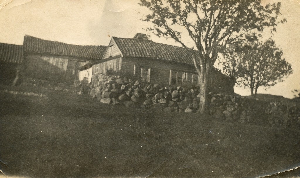 Dette er eldste foto av huset og løa i Hålo. Bildet er teke mot aust mot Fossberget.