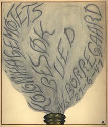 Tegning, forside i album, kolonihagemøtetes besøk ved Borreg