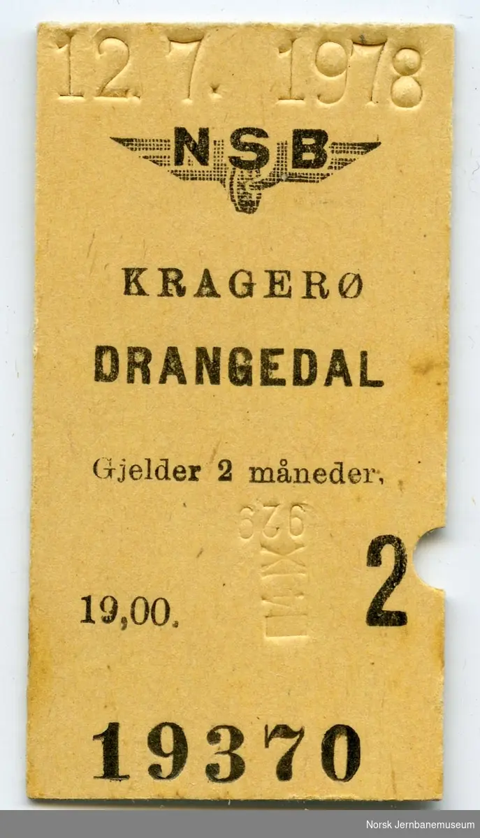 Billett Kragerø-Drangedal